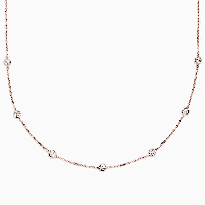 Ladies Necklaces for Daily Spark-Pave Rose 14K Rose Gold Diamond Station Necklace, 0.69 TCW