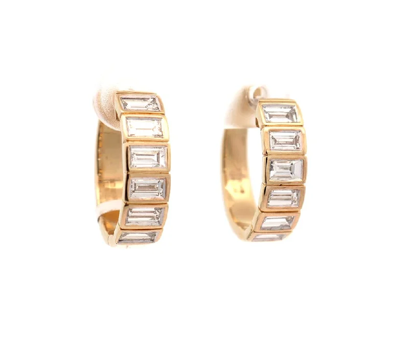 Ladies vintage grace earrings -New 2.03ctw Baguette Diamond Bezel Set Hoop Earrings in 14K