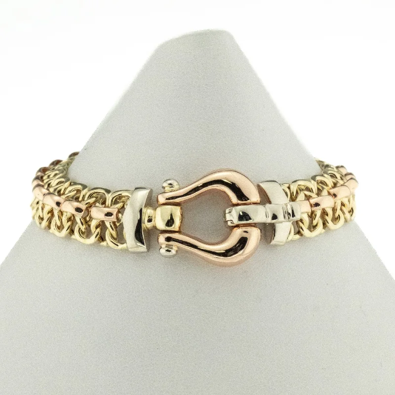 luxury gold bracelets for ladies special events -Faro Gold Fashion Bracelet 8" in 14K Three Tone Gold