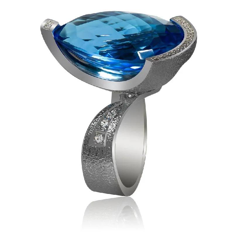 Ladies pure minimal rings -Gold Swan Ring with Blue Topaz & Diamonds