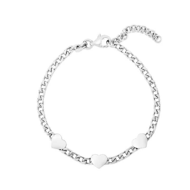 minimalist silver bracelets for women -Silver Heart Chain Bracelet