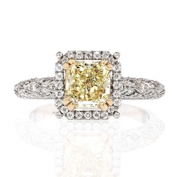 Ladies evening radiance wedding rings -Yellow Diamond Halo Engagement Ring