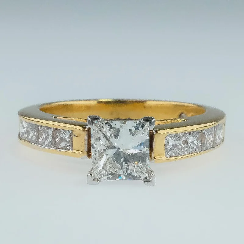 Ladies soft rose gold wedding rings -18K Yellow Gold GIA 1.00ct Princess Cut VS2/H Diamond Accented Engagement Ring