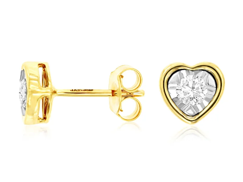 Ladies circular gleam earrings -14K Yelllow Gold Diamond Heart Shape Earring