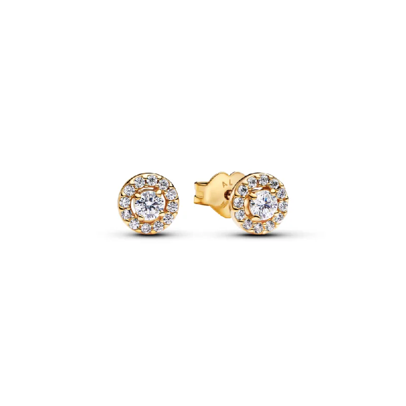 Ladies light touch earrings -Round Pavé Halo Stud Earrings 263019C01