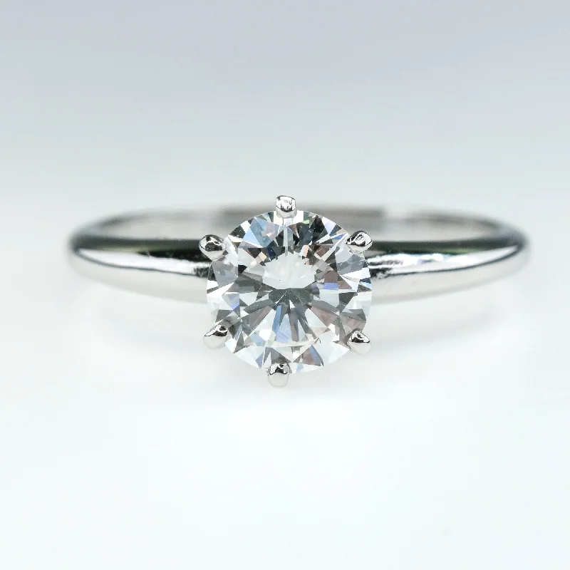 Ladies rustic charm wedding rings -14K White Gold GIA 0.91ct Round Diamond VVS1/G Solitaire Engagement Ring Size 7