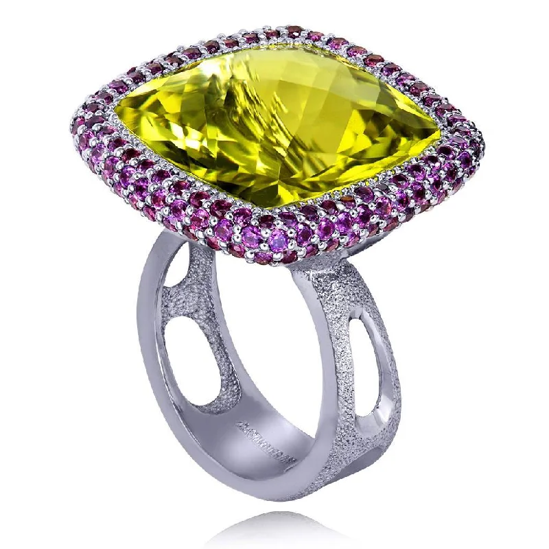 Ladies tropic bloom rings -Gold Royal Ring with Lemon Citrine & Rhodolite Garnet