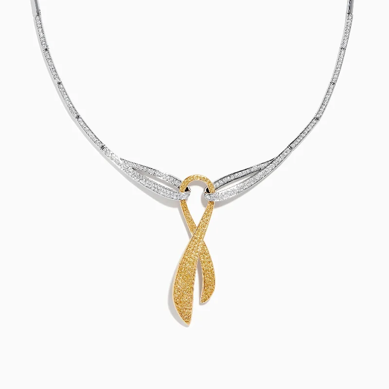 Ladies Necklaces for Teacher Spark-Canare 14K Two-Tone Gold Yellow Diamond Cancer Awareness Necklace