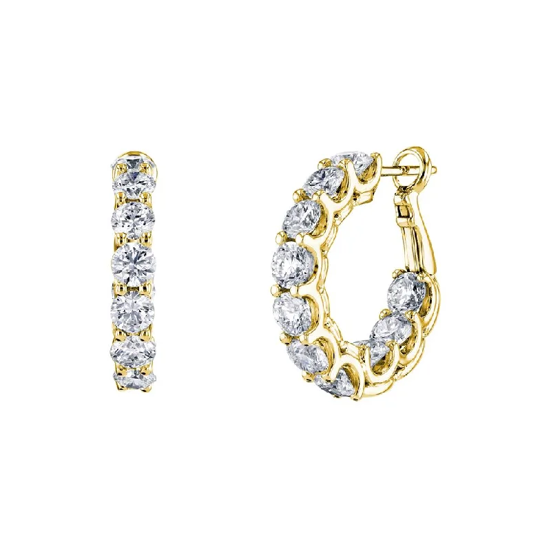 Ladies classic vintage earrings -14k Yellow Gold Round Diamond Hoop Earrings - 5.10cttw