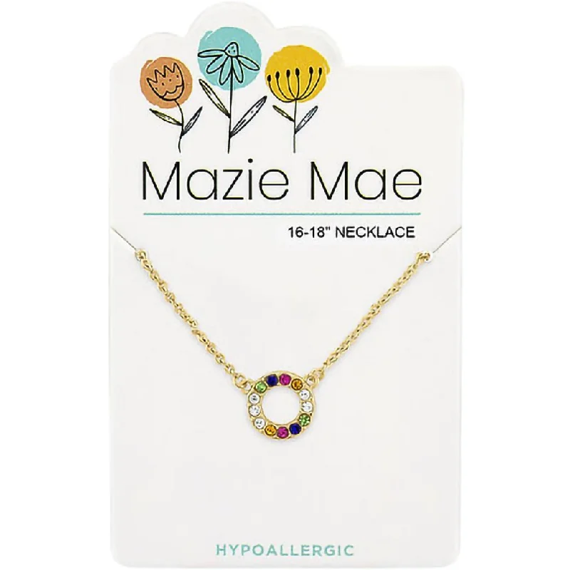 Ladies Necklaces with Bronze Enstatite-Center Court: Gold Multicolor Open Circle Mazie Mae Necklace