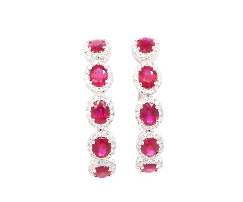 Ladies loving sentiment earrings -New 3.37ctw Oval Ruby and 0.64ctw Diamond Frame Hoop Earrings in 18K