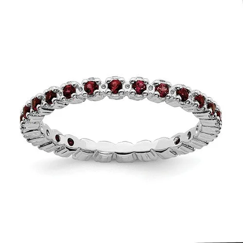 Ladies budget sparkle rings -Sterling Silver Stackable Expressions Garnet Eternity Ring