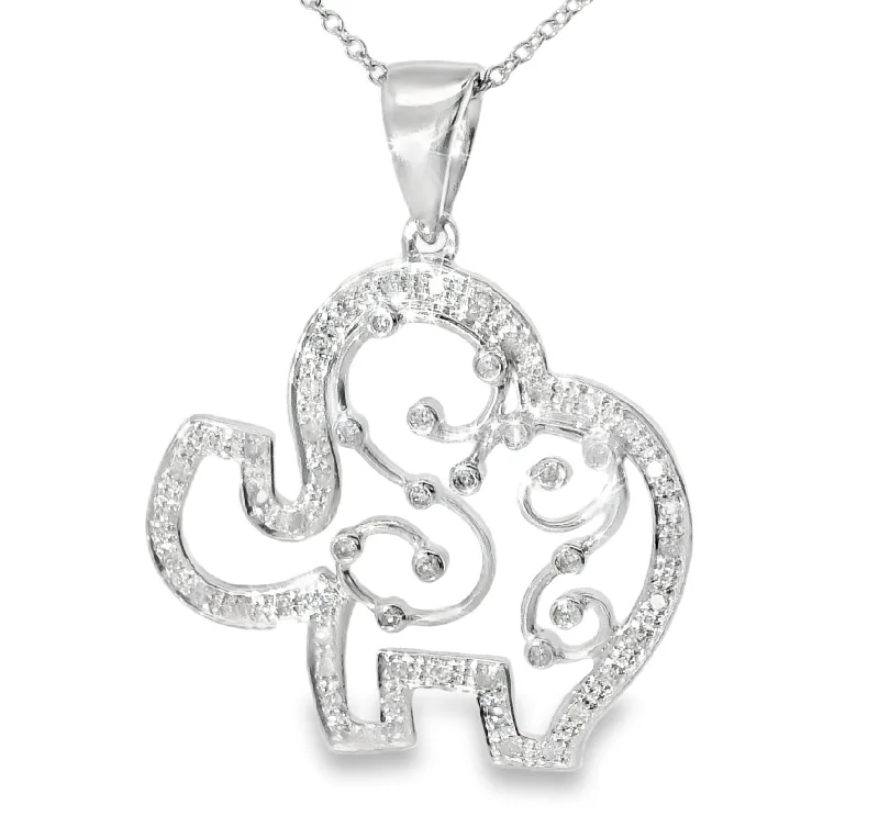 Ladies Necklaces with Olive Peridot-Gorgeous Estate 14K White Gold Diamond Elephant Pendant Necklace Slide