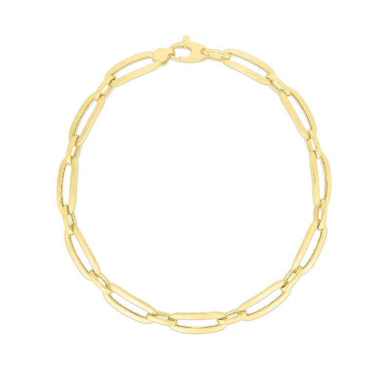 ladies party bracelets gold finish -14K Gold 4.6mm Bombay Paperclip Bracelet