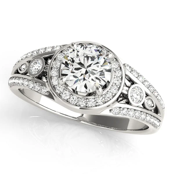 Ladies sparkling diamond wedding rings -Halo Diamond Engagement Ring