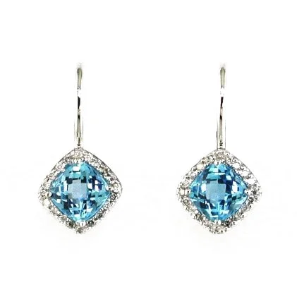 Ladies ethnic weave earrings -14k White Gold halo Blue Topaz and Diamond earrings wc3161b_2