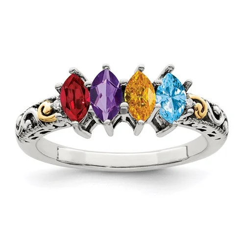 Ladies solid form rings -Sterling Silver & 14k Diamond Accented Mother's Family Birthstone Ring