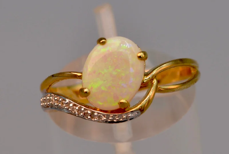 Ladies autumn hue rings -14K yellow gold Opal ring with diamonds