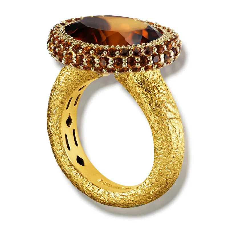 Ladies brilliant crystal rings -Gold Cocktail Ring with Madeira Citrine