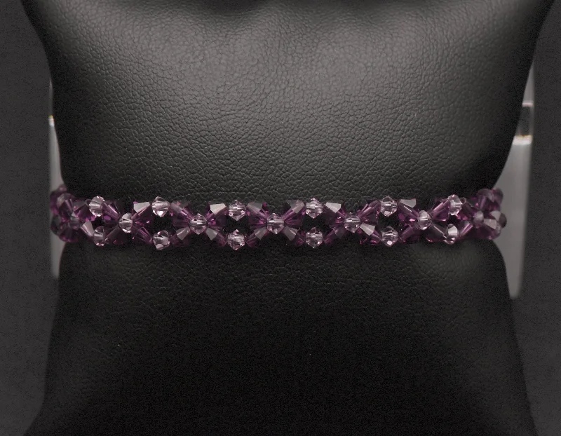 ladies friendship bracelets for pairs -Purple Glass Beaded Bracelet with Sterling Silver Clasp - 7"