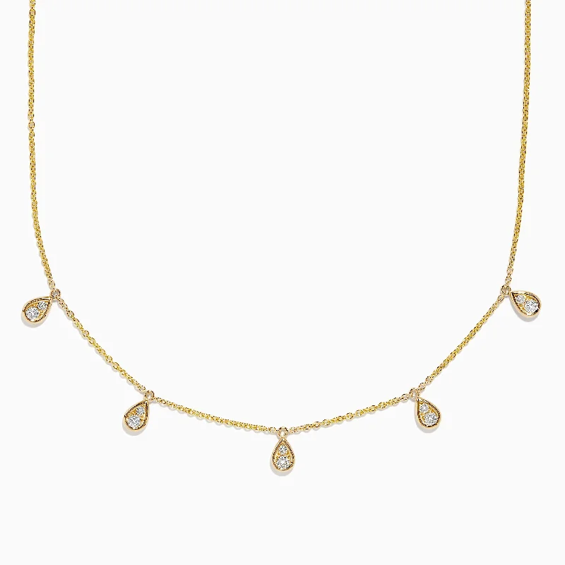 Ladies Necklaces for Holiday Spark-D'oro 14K Yellow Gold Diamond Rain Drop Station Necklace 0.49 TCW