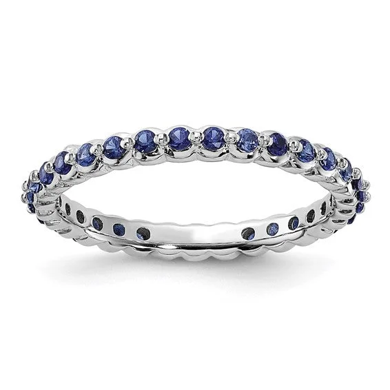 Ladies Mother’s joy rings -Sterling Silver Stackable Expressions Created Blue Sapphire Eternity Ring