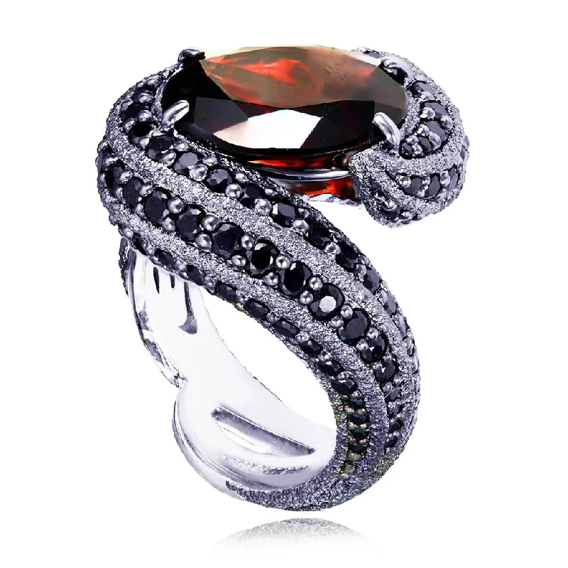 Ladies mountain ridge rings -Gold Twist Ring With Garnet & Black Spinel