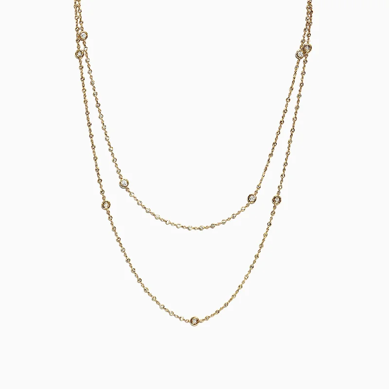 Ladies Necklaces with Lock Glow-D'Oro 14K Yellow Gold Diamond Station Necklace, 1.35 TCW