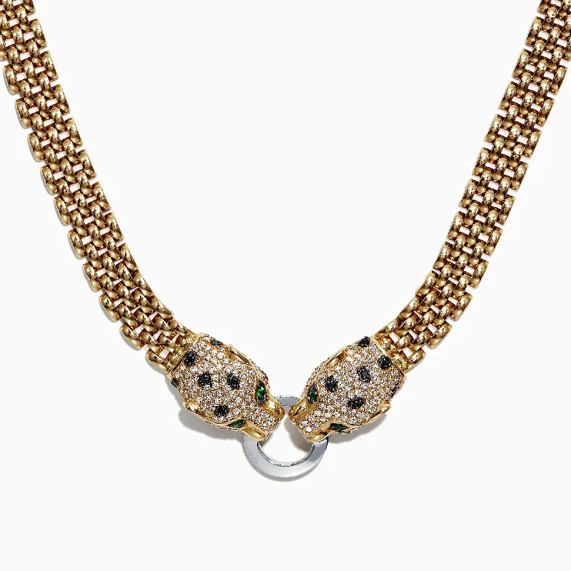 Ladies Necklaces with Blue Sapphire-Signature 14K 2-Tone Gold Diamond and Emerald Necklace, 1.27 TCW