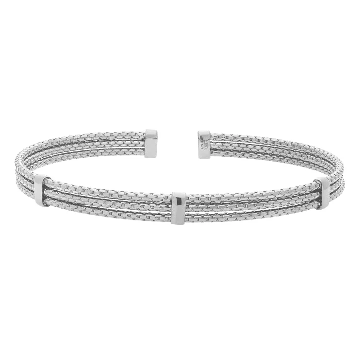 minimalist dot bracelets for women -Rhodium Finished Sterling Silver 3 Cable 3 Bar Cuff Bracelet