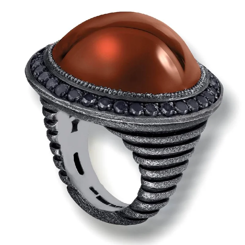 Ladies broad band rings -Silver Symbolica Ring with Carnelian & Black Spinel