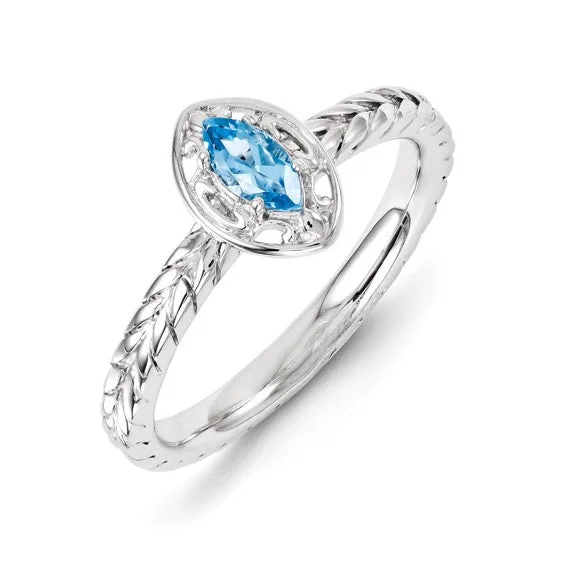 Ladies standout bold rings -Sterling Silver Stackable Expressions Blue Topaz Marquise Ring