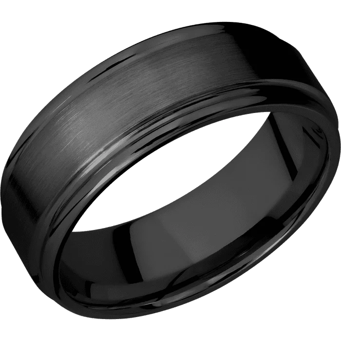 Ladies gothic shadow rings -8mm wide Flat Rounded Edges Black Titanium Ring with Satin Finish