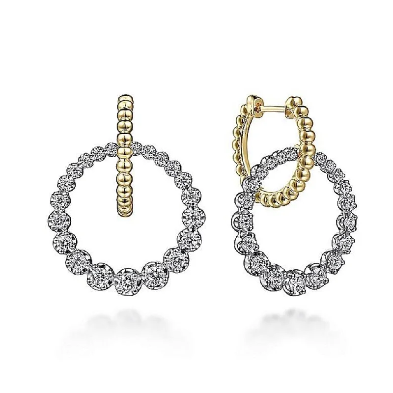 Ladies coin shine earrings -Gabriel & Co 14k White-Yellow Gold Bujukan Diamond Circle Earrings - 1.07cttw