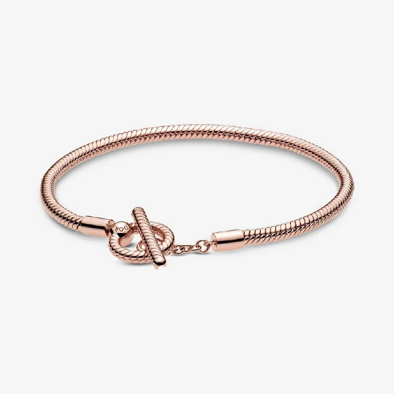 ladies charm bracelets with pendants -PANDORA : Pandora Moments T-Bar Snake Chain Bracelet in Rose Gold