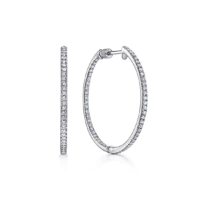 Ladies radiant shine earrings -Gabriel & Co. - EG10351W45JJ - 14K White Gold Prong Set 30mm Round Inside Out Diamond Hoop Earrings