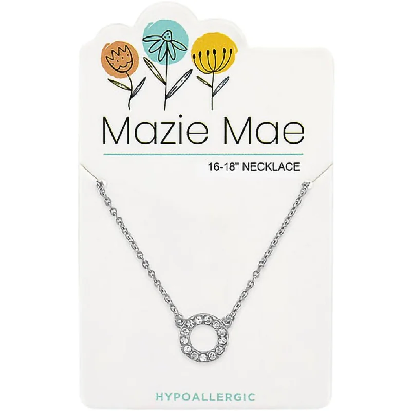 Ladies Necklaces with White Colemanite-Center Court: Silver CZ Open Circle Mazie Mae Necklace