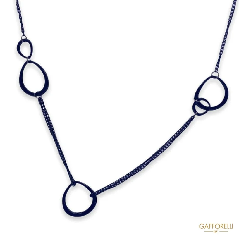 Ladies Necklaces with Striped Agate-Black Metal Necklace with Decorative Circles C290 - Gafforelli Srl