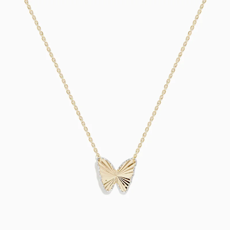 Ladies Necklaces for Casual Glow-14K Yellow Gold Ribbed Butterfly Necklace