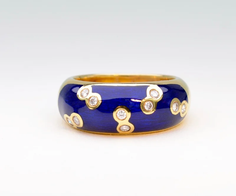 Ladies peaceful jade rings -Blue Enamel and Diamond Constellation Ring