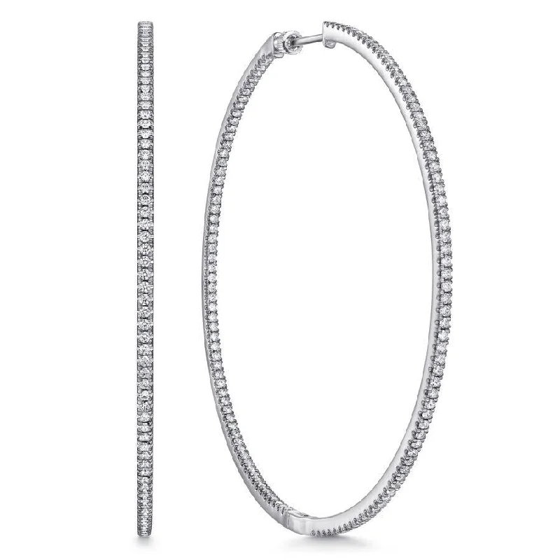 Ladies bright acrylic earrings -Gabriel & Co. - EG14383W45JJ - 14K White Gold French Pave 80mm Round Inside Out Diamond Hoop Earrings