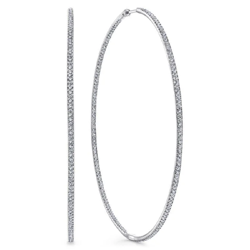 Ladies fanciful gleam earrings -Gabriel & Co. - EG12606W45JJ - 14K White Gold Prong Set 80mm Round Inside Out Diamond Hoop Earrings