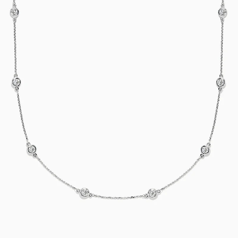 Ladies Necklaces with Crown Shine-Pave Classica 14K White Gold Diamond Station Necklace, 1.50 TCW