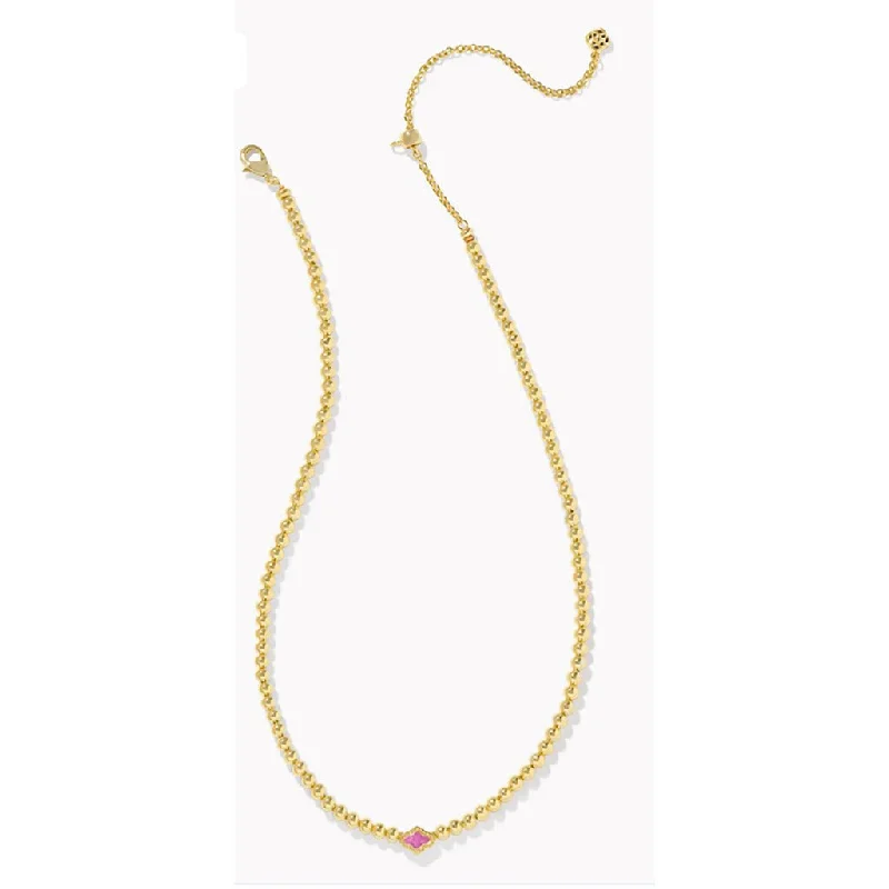 Ladies Necklaces with Teal Cavansite-Kendra Scott : Abbie Gold Beaded Necklace in Azalea Illusion