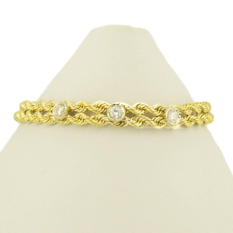 rose gold initial bracelets for women -0.33ctw Round Brilliant Diamons Accented 6.5" Rope Bracelet in 14K Yellow Gold