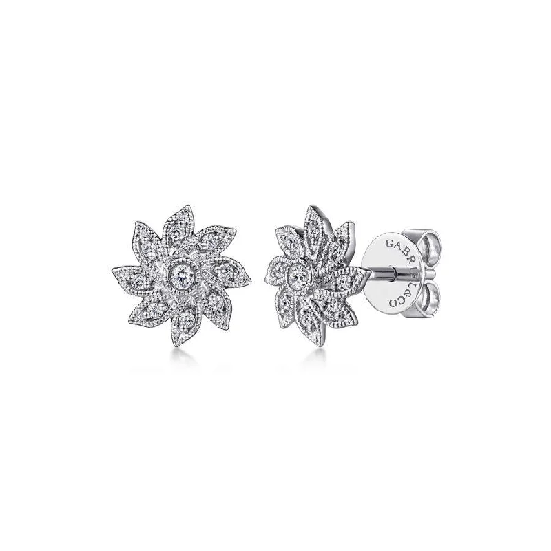 Ladies delicate floral earrings -Gabriel & Co. - EG14410W45JJ - 14K White Gold Floral Diamond Stud Earrings