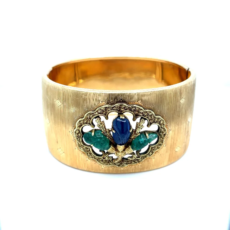 delicate bracelets for women small wrists -Mario Buccellati Tutti Frutti Sapphire Emerald 1960 Gold Cuff Bracelet