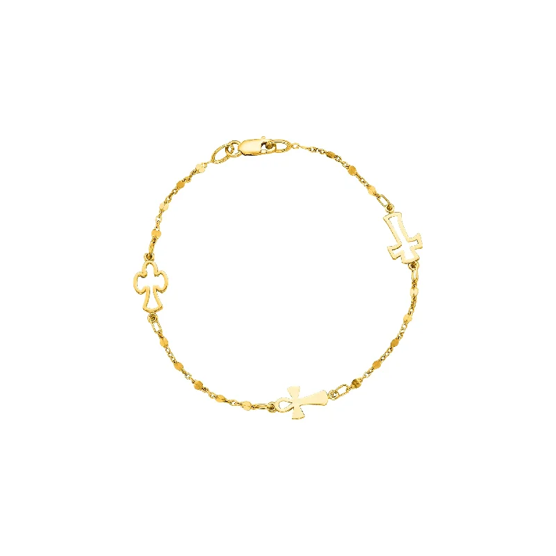 layered bracelets for women trendy -14K Gold Open Cross Station Bracelet