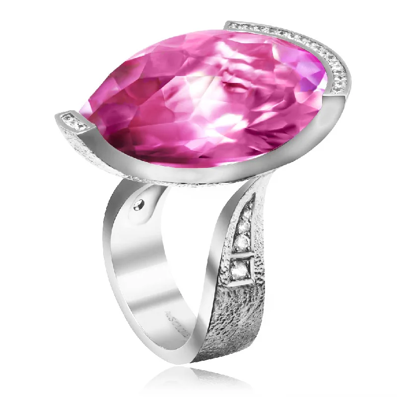 Ladies lavish gold rings -Gold Swan Ring with Pink Sapphire & Diamonds