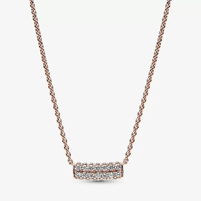 Ladies Necklaces for Special Spark-PANDORA : Pandora Timeless Pavé Double-row Bar Collier Necklace